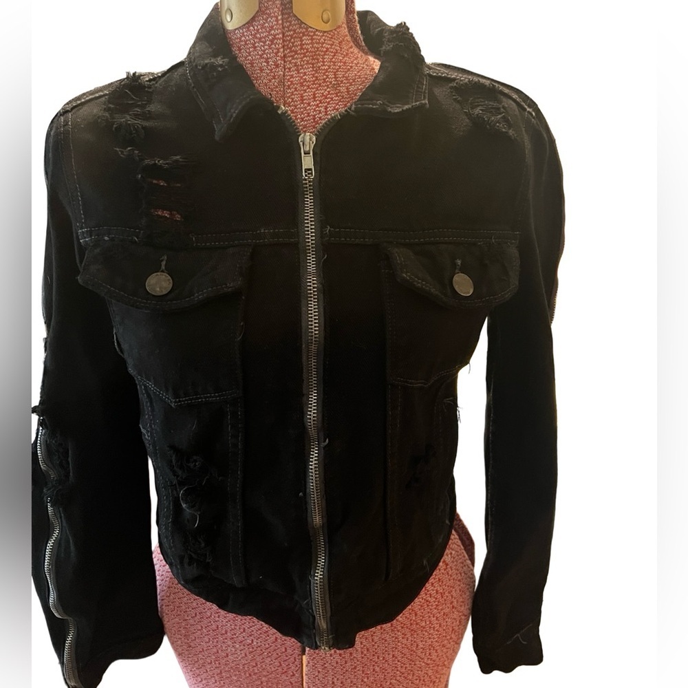 CARMAR Distressed Black Denim Moto Jacket